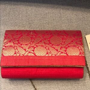 Red and Gold Floral Evening Clutch - Women Bags fabindia